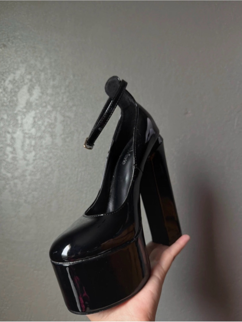 Black Patent Platform Heels with Ankle Strap